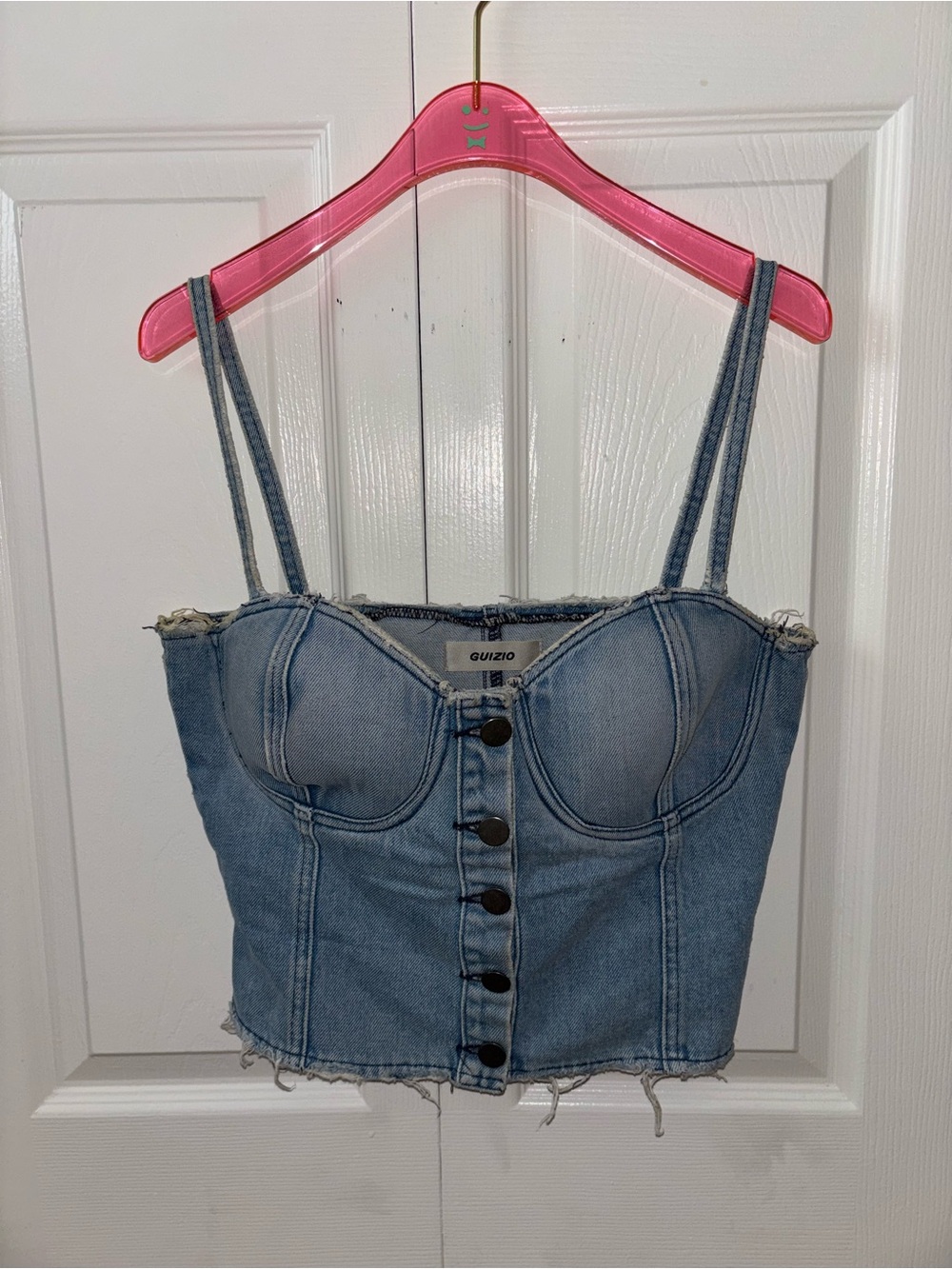 DANIELLE GUIZIO DISTRESSED DENIM BUTTON TOP - Picture 3 of 6